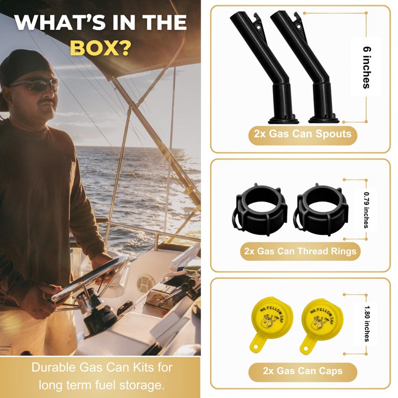 Mr. Yellow Cap Mr Yellow Cap Gas Can Spout Replacement For ðŽð¥ð ð’ð­ð²ð¥ðž ðð¥ð¢ð­ð³ ð‚ð¨ð§ð­ðšð¢ð§ðžð«ð¬ ðŽðð‹ð˜ - 2 Gas Can Nozzle, 2 Gas Caps & 2 Thread Rings, Fuel Can Spout Replacement, Gas Tank Nozzle - Image 3